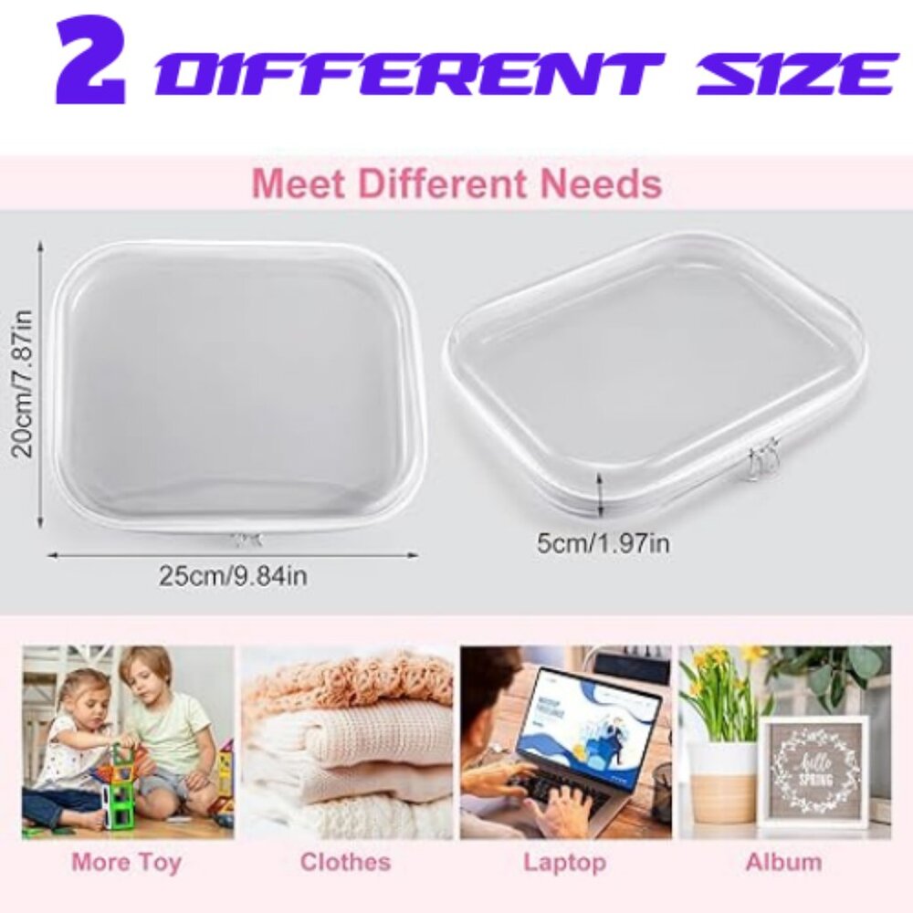 2 Pcs Clear Hard Plastic Pouch, Double Zipper Case,Transparent, Travel Organizer